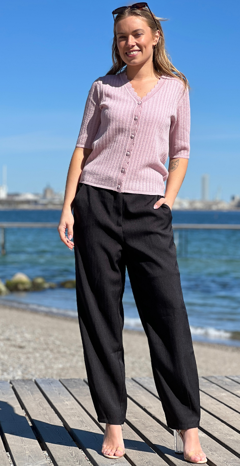 Mobbe rib cardigan med v-hals parfait pink B.young