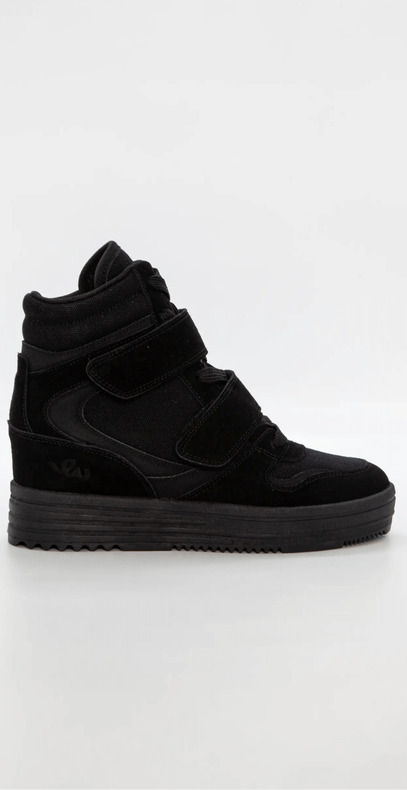 Sneaker wedges med snørebånd og velcro sort