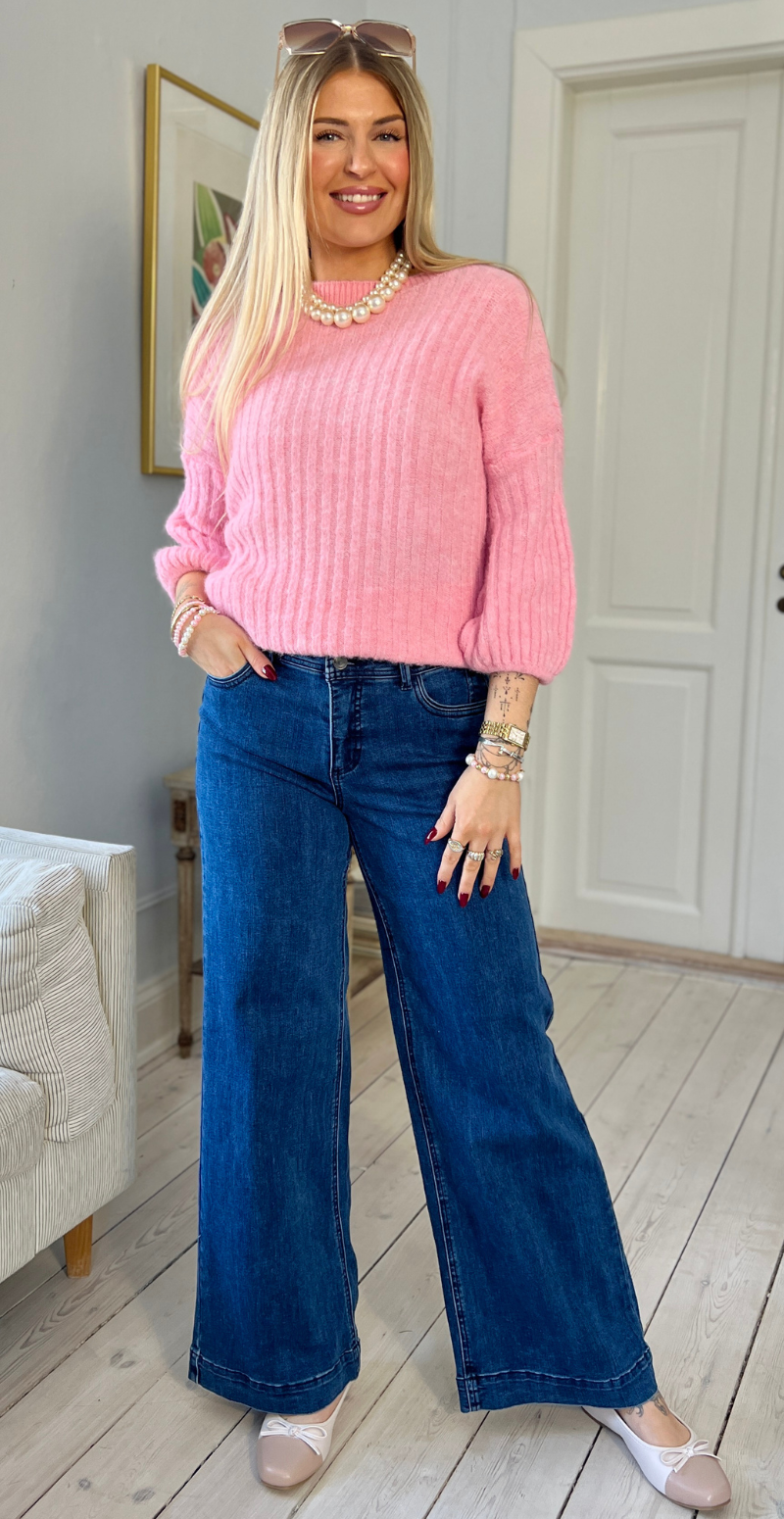 Angelina strik med 3/4 ærme med puf pink LikeLondon