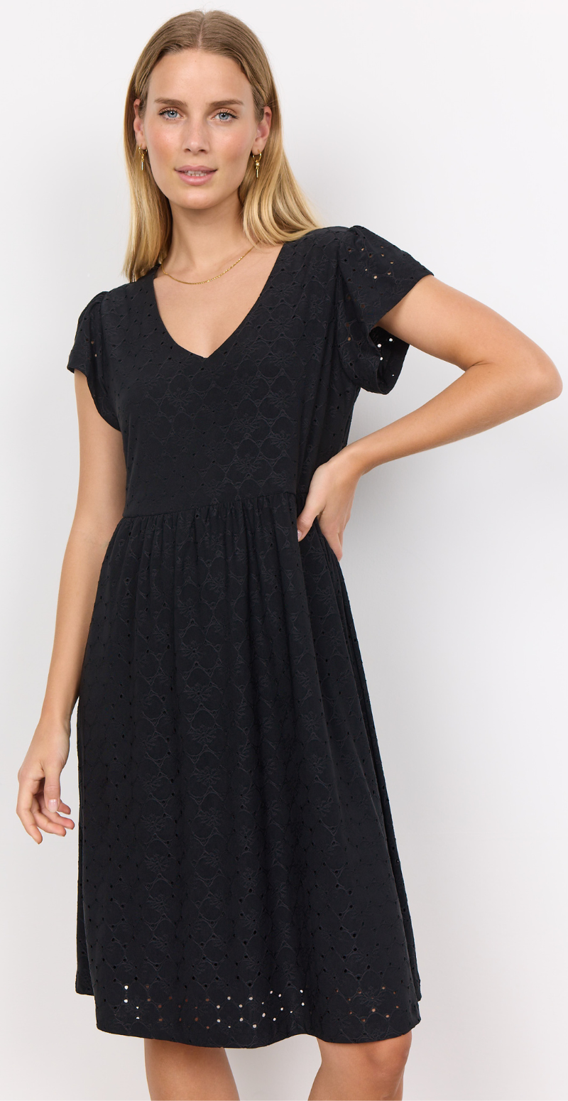 Kjole med broderidetaljer sort