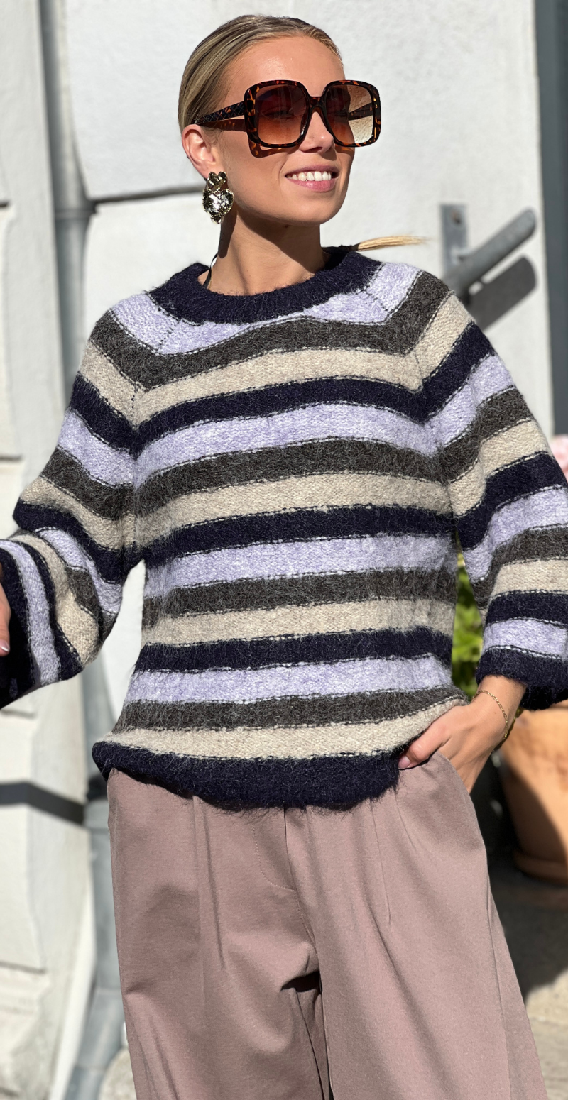 Lulu pullover med striber og 3/4 ærmer nightshade Freequent