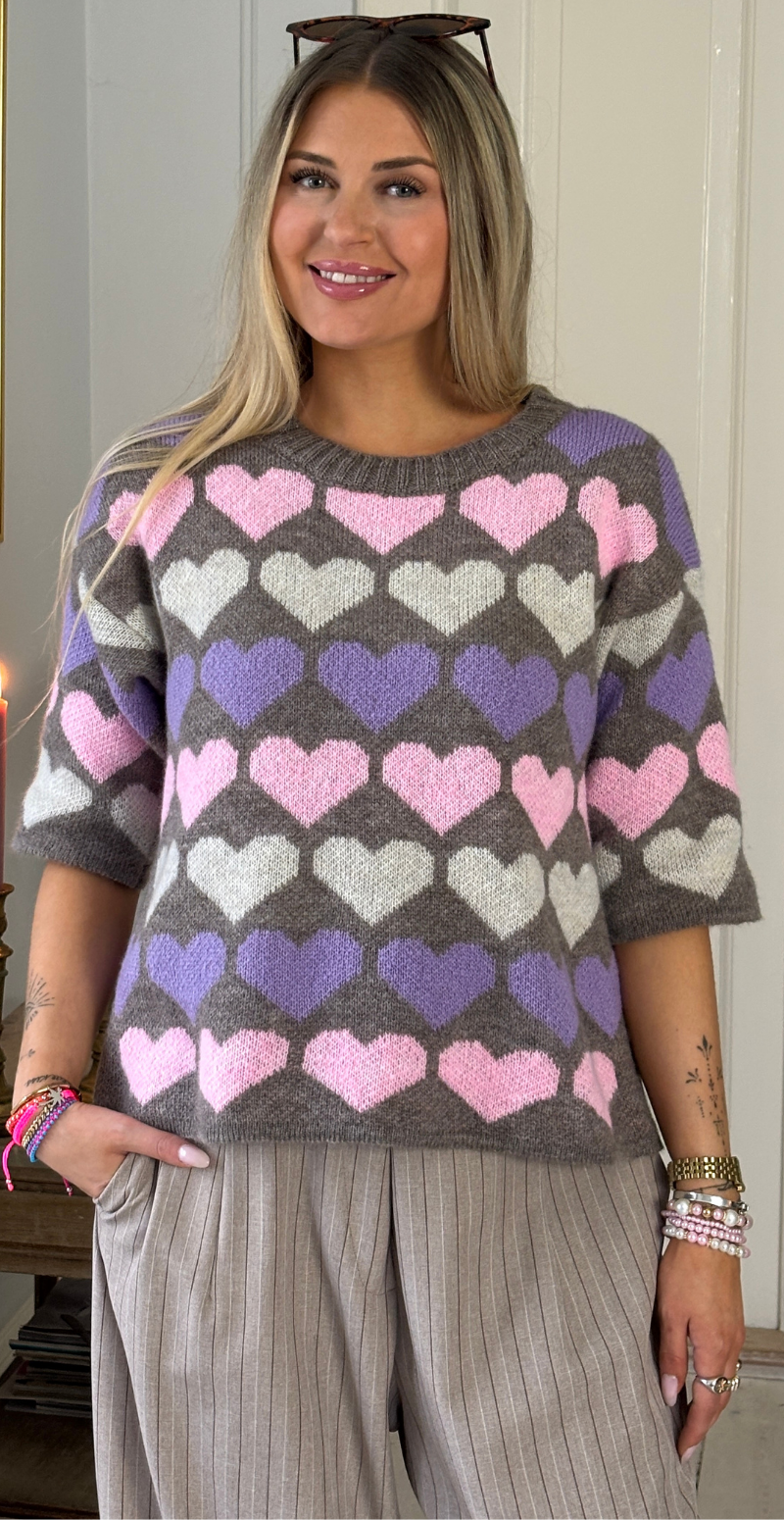 Opy kortærmet strik med hjerter fango LikeLondon