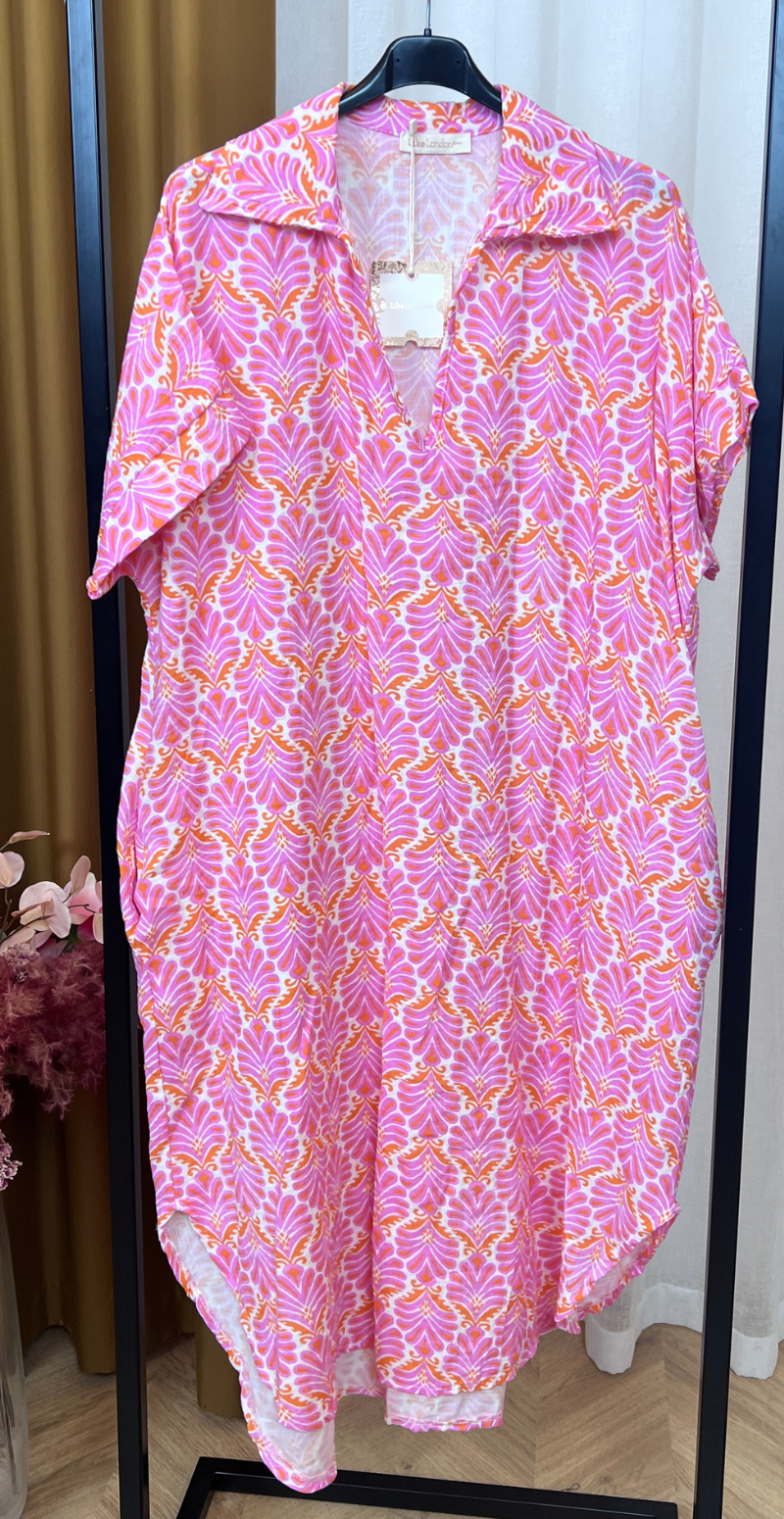 Dagmar kjole i musselin rosa/hvid LikeLondon