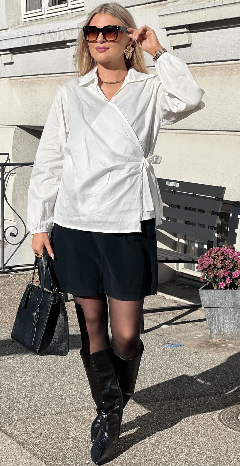 Maria slå om bluse med bindebånd hvid LikeLondon