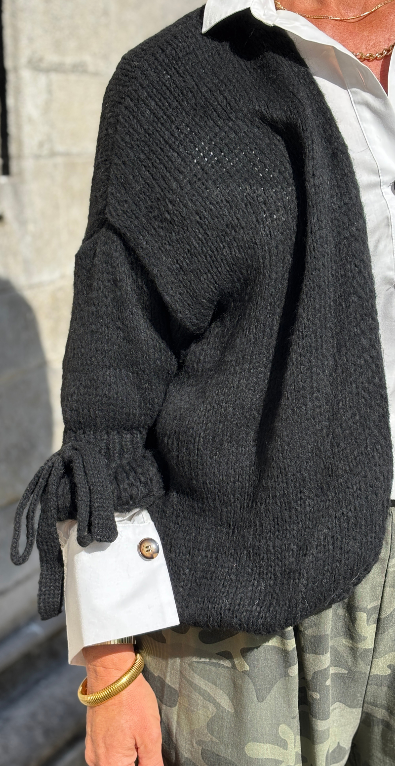 Vera strikcardigan med sløjfedetaljer sort LikeLondon