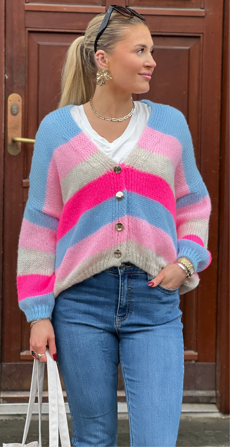 Evelina cardigan med guldknapper lysblå LikeLondon