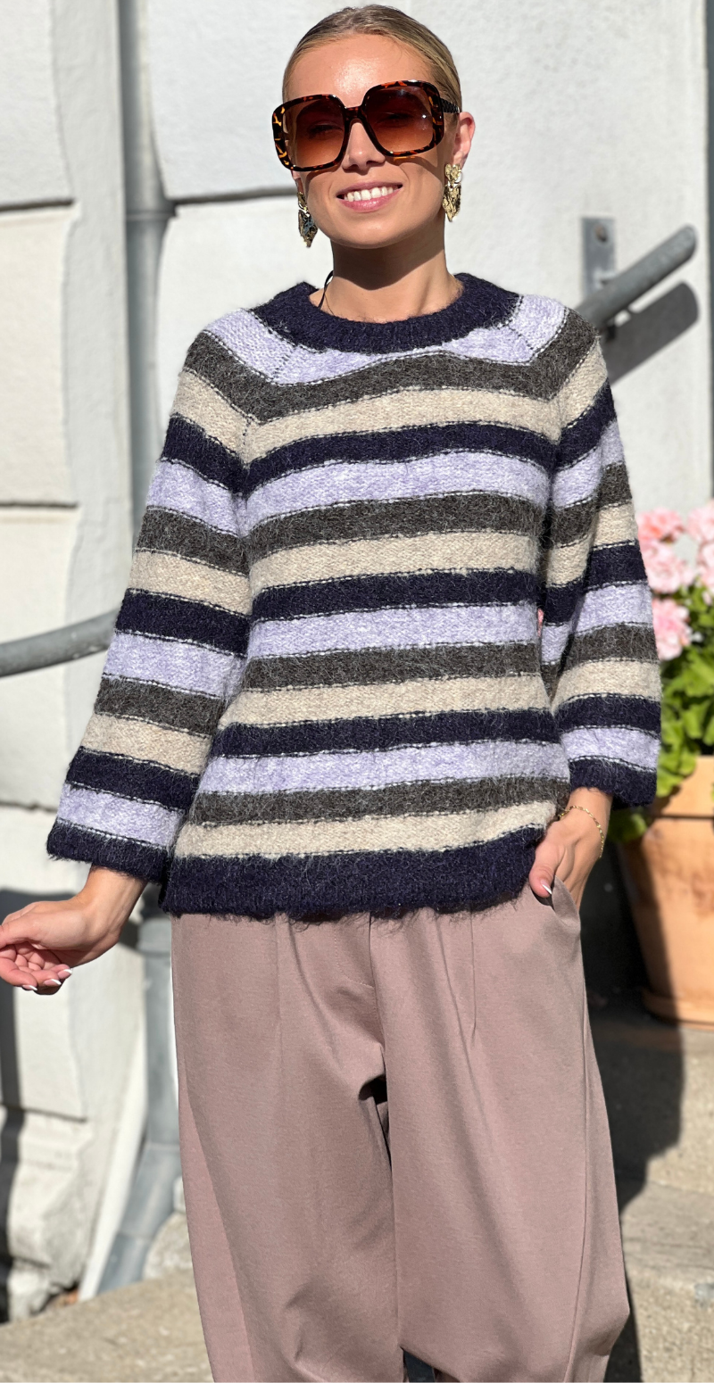 Lulu pullover med striber og 3/4 ærmer nightshade Freequent