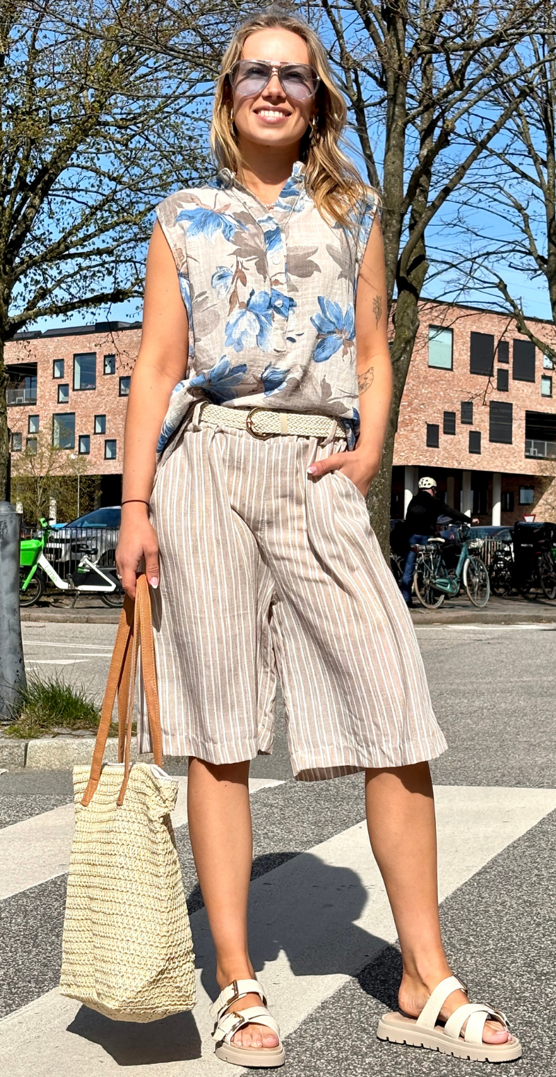 Merle stribet shorts med fletbælte fango LikeLondon