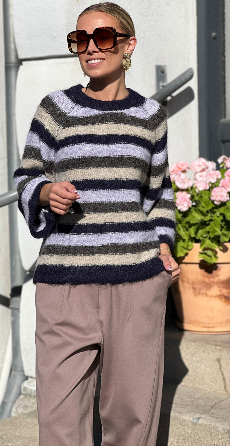 Lulu pullover med striber og 3/4 ærmer nightshade Freequent