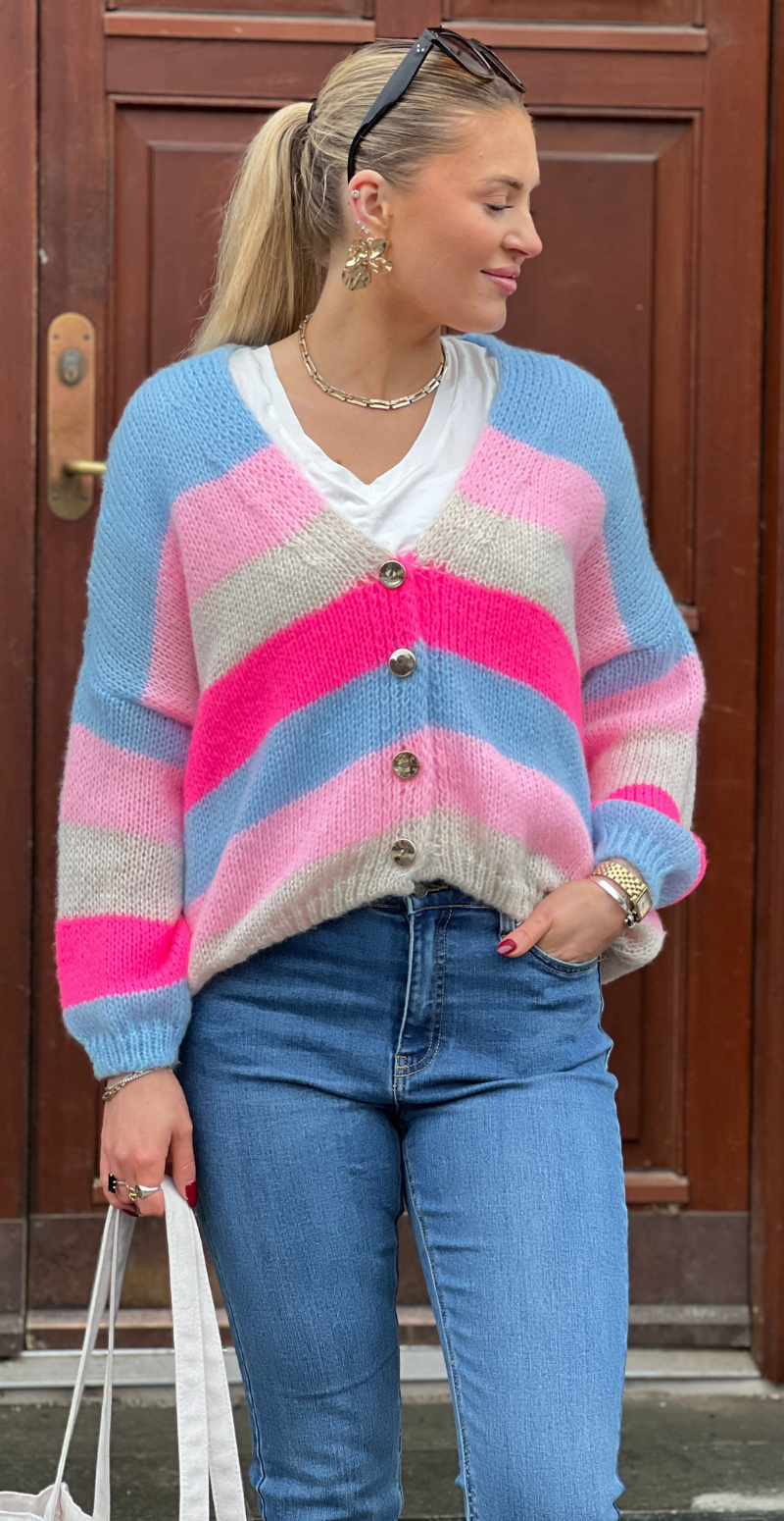 Evelina cardigan med guldknapper lysblå LikeLondon