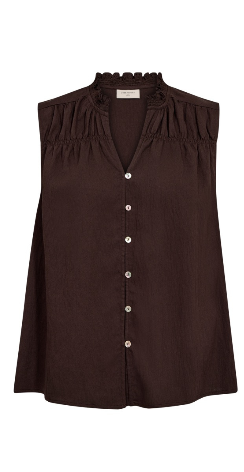 Ally bluse med knapper coffee bean Freequent