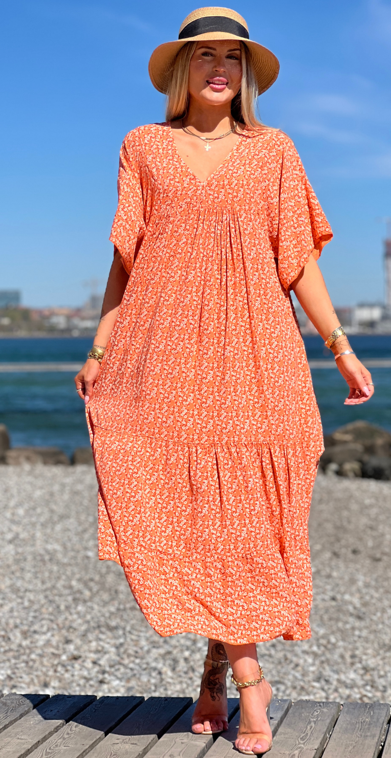Vigga blomstret maxikjole orange LikeLondon