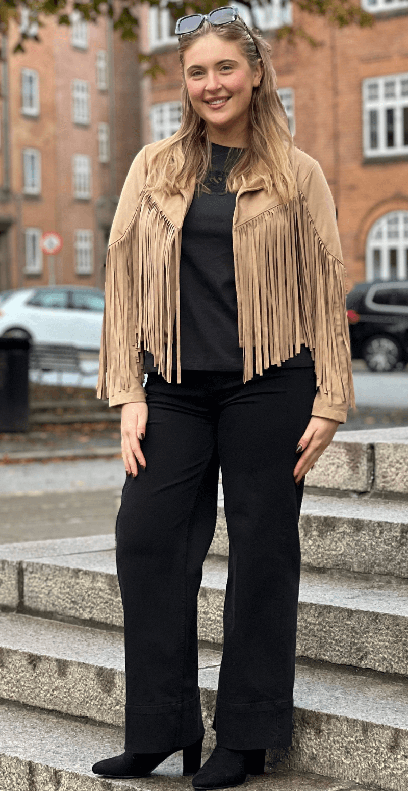 Billie ruskindsjakke med frynser fango LikeLondon