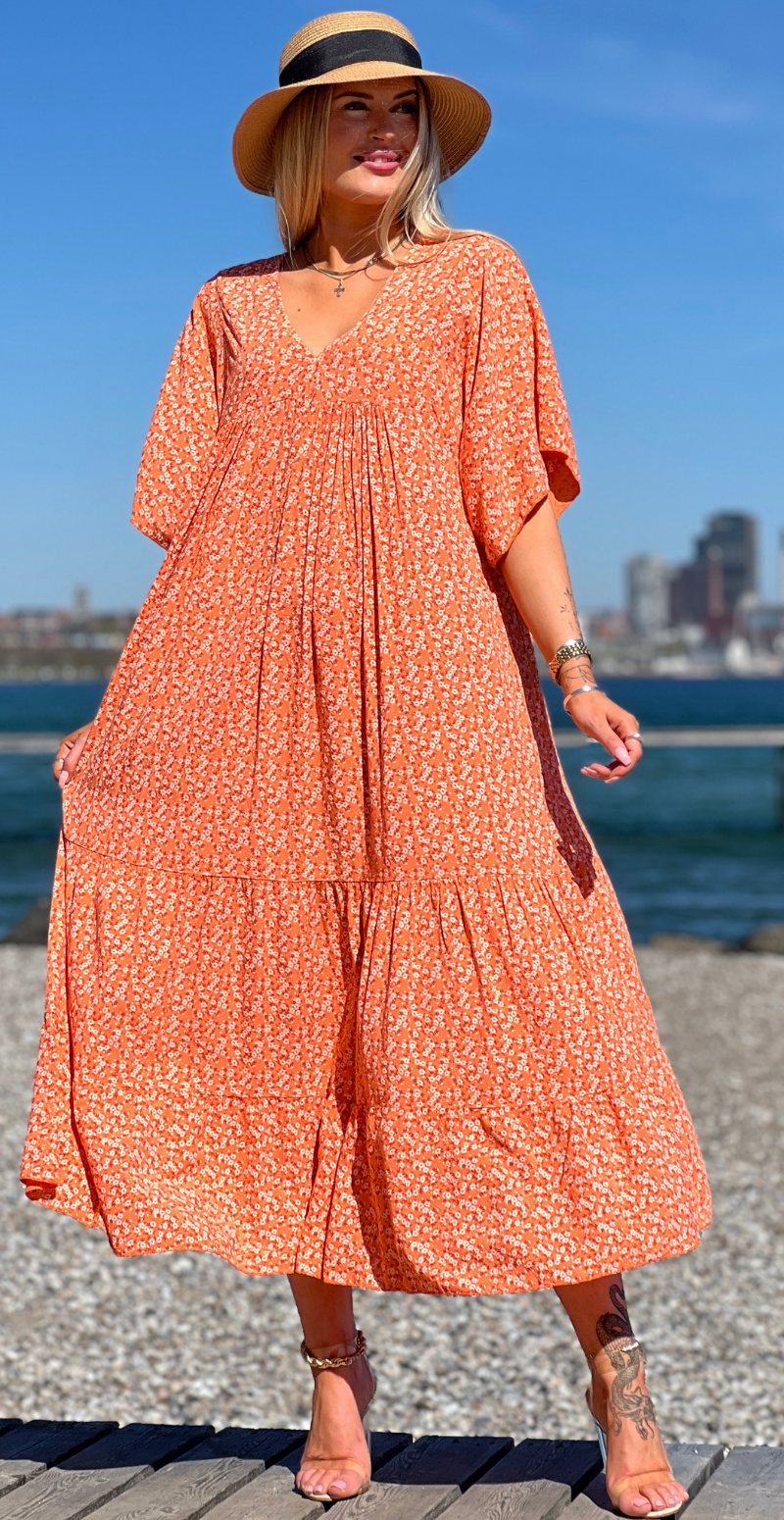 Vigga blomstret maxikjole orange LikeLondon