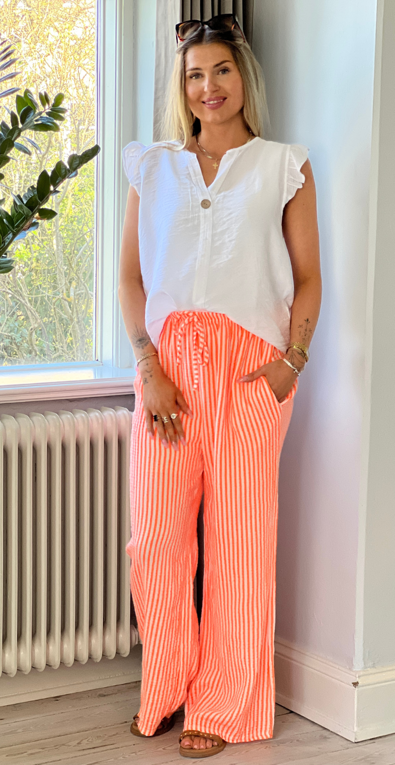 Forudbestil uge 19 Zelina bukser med striber i musselin orange LikeLondon