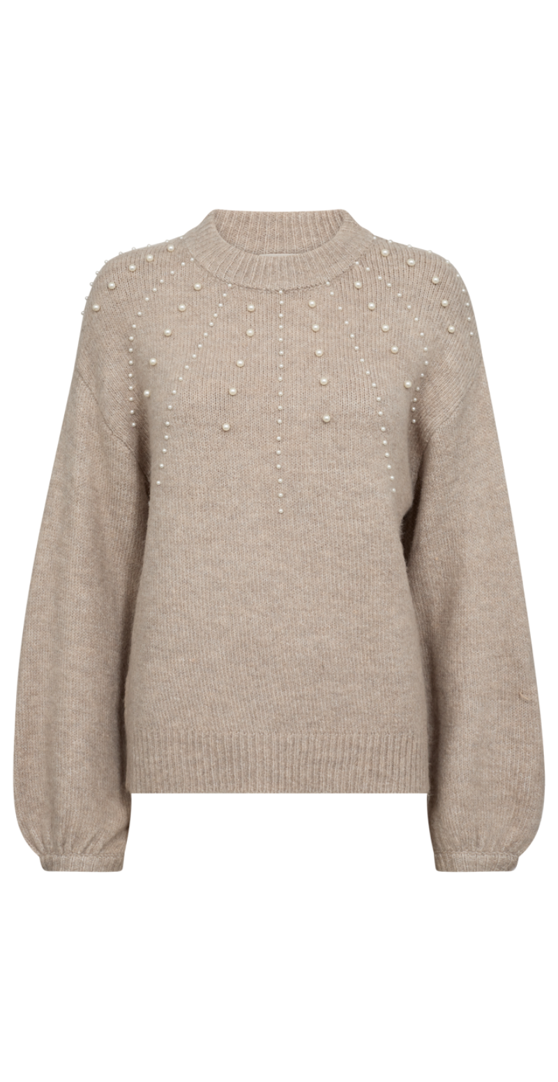 Pearl uld-pullover med perler taupe