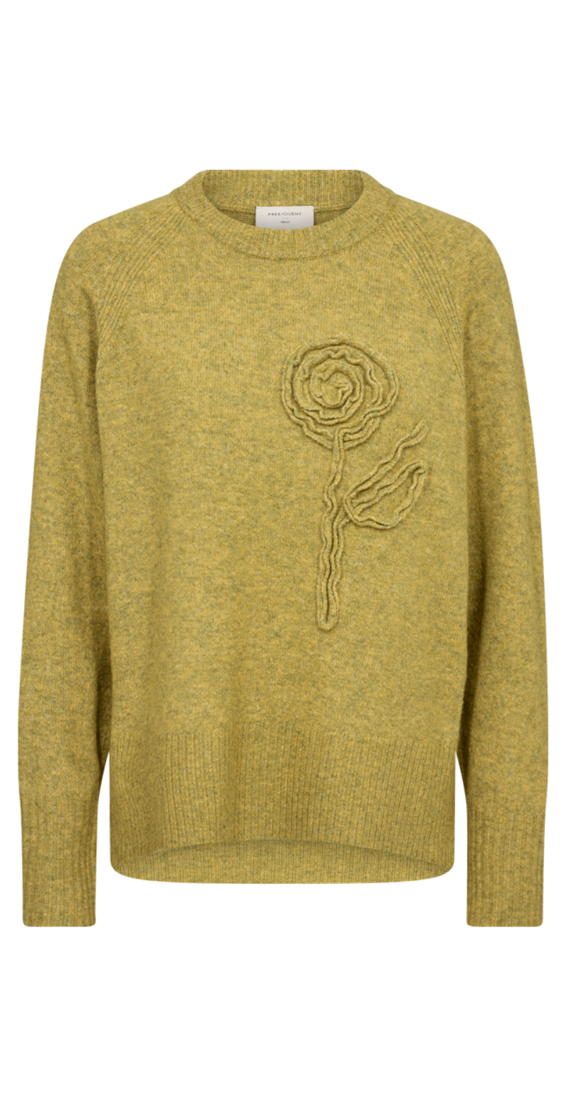 Vidoo strik pullover med broderet blomst willow melange