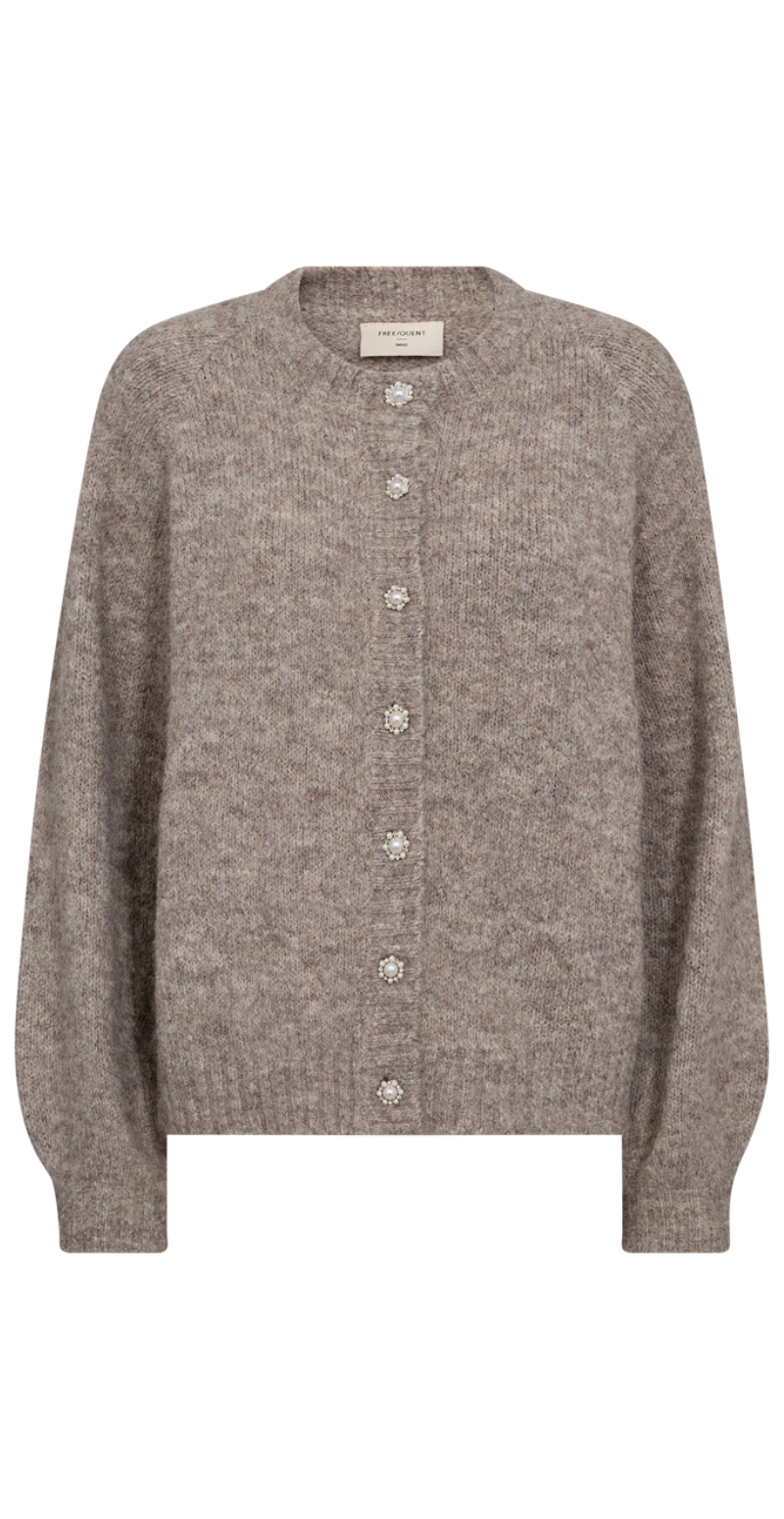 Julia strikcardigan med perleknapper taupe