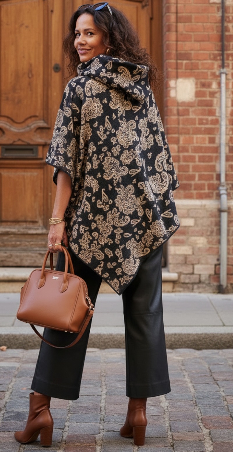 Sienna poncho med paisley mønster sort LikeLondon
