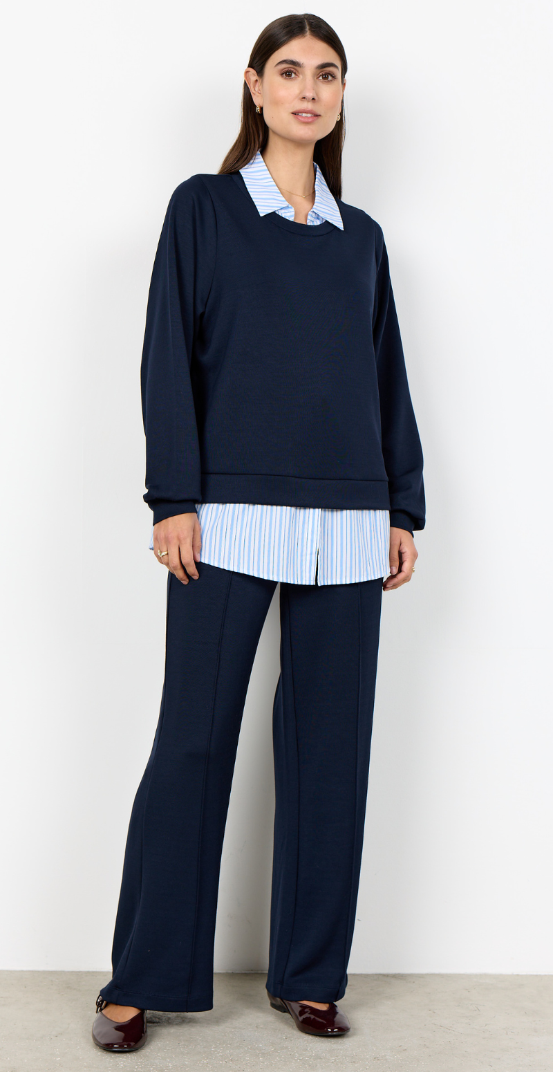 Julia Banu bluse med stribet skjortekant navy LikeLondon