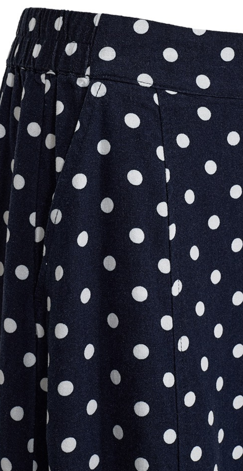Lavisco hør nederdel med prikker navy blazer w. brilliant white Freequent