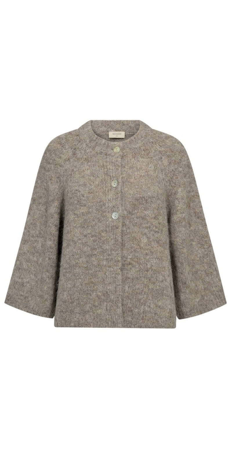Lulu ensfarvet cardigan med 3/4 ærmer desert taupe melange Freequent