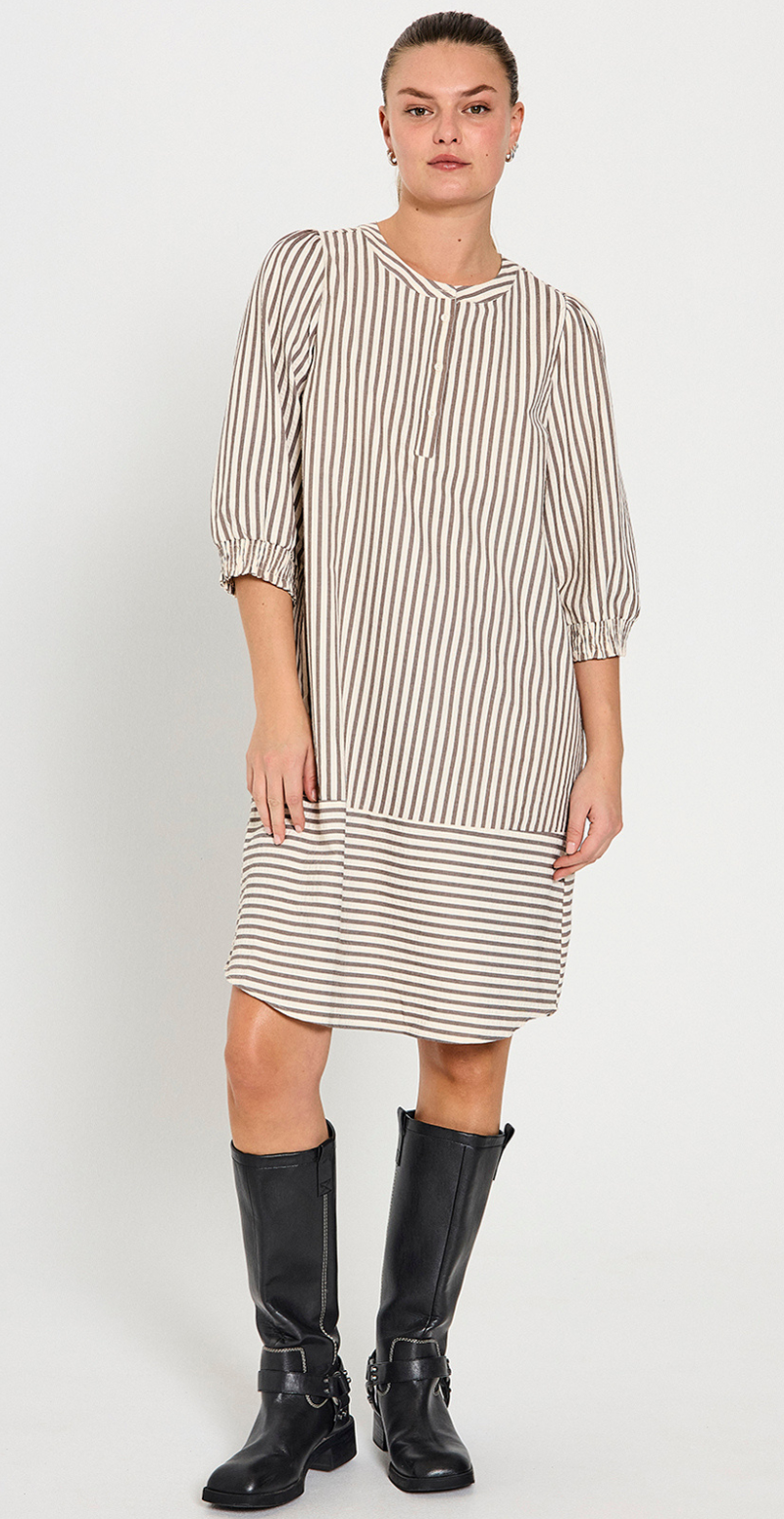 Aby kjole med striber morel w. off-white