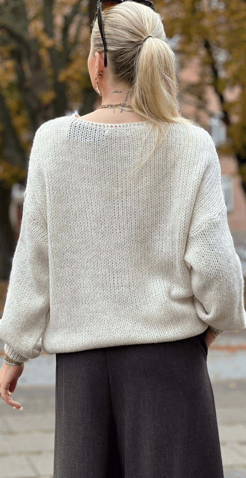 Lola uldstrik bluse med "CIAO" beige LikeLondon