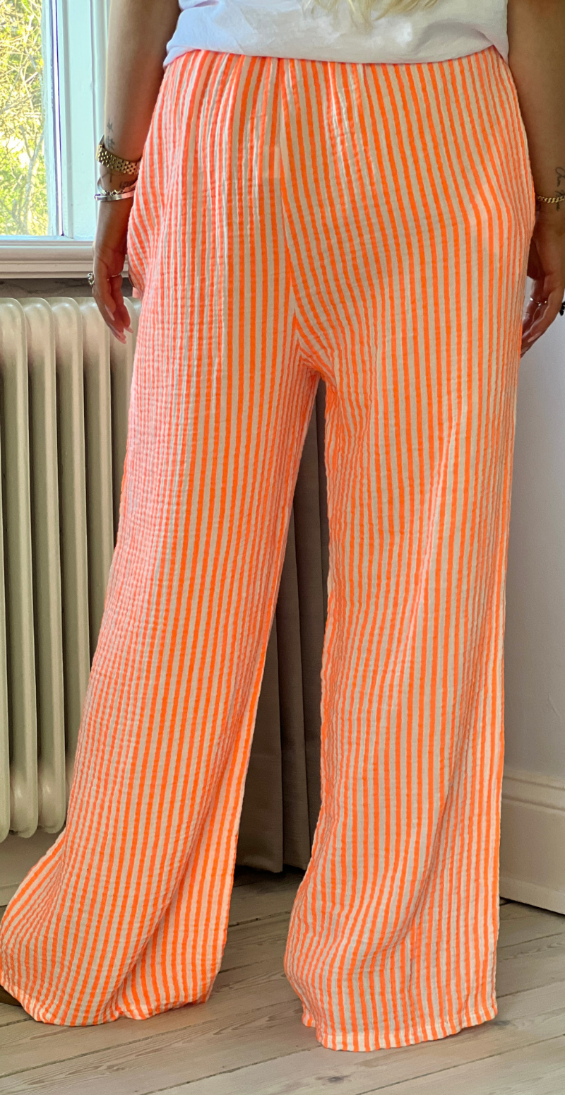 Forudbestil uge 19 Zelina bukser med striber i musselin orange LikeLondon