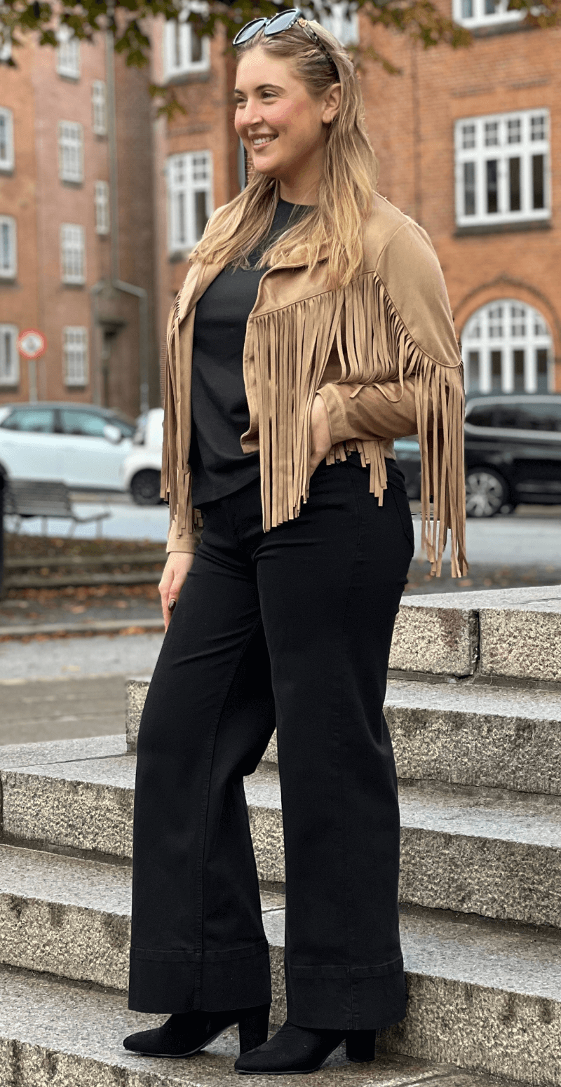 Billie ruskindsjakke med frynser fango LikeLondon