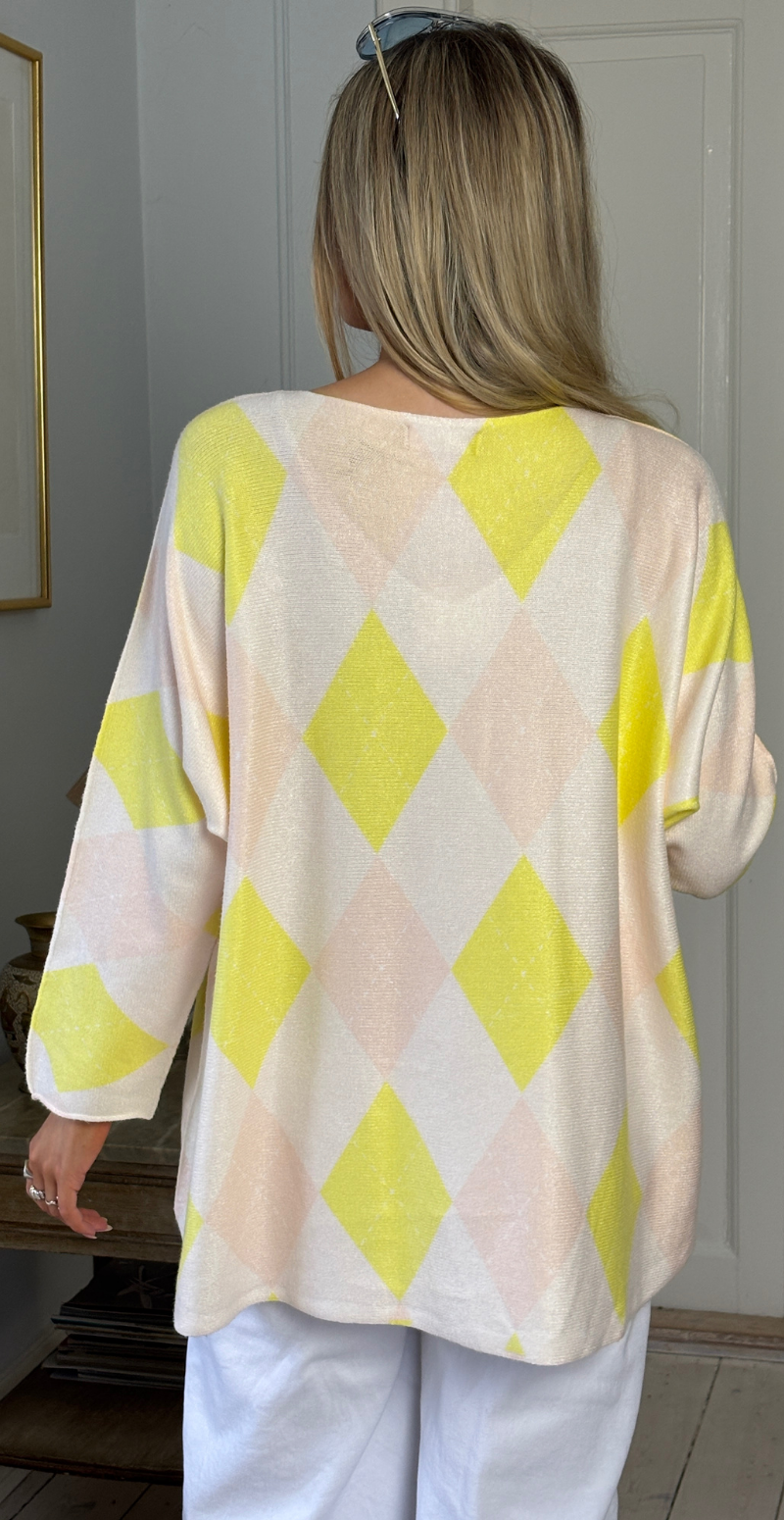 Lucille strik med harlekin mønster gul LikeLondon