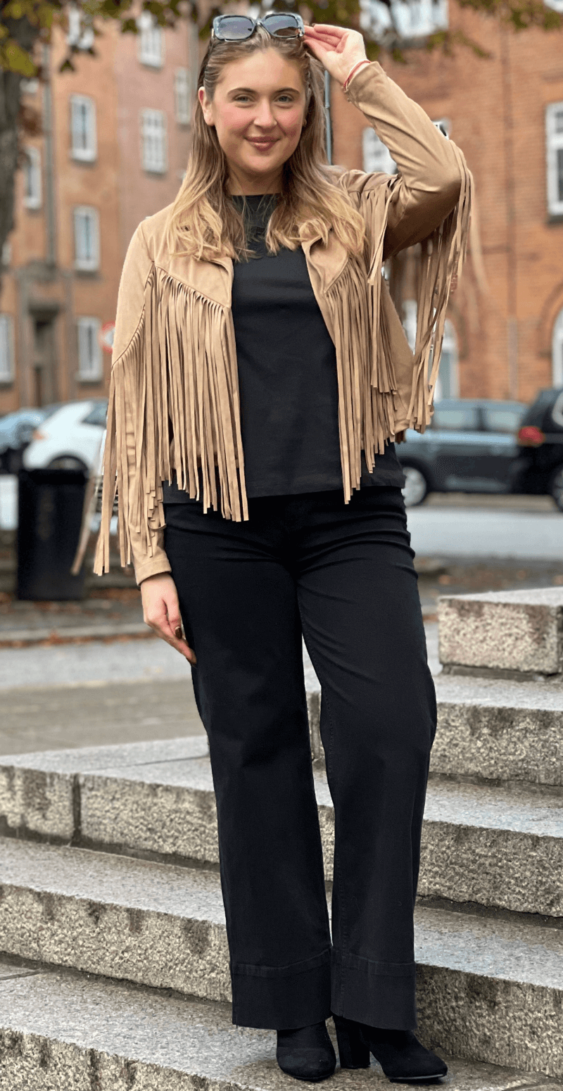 Billie ruskindsjakke med frynser fango LikeLondon