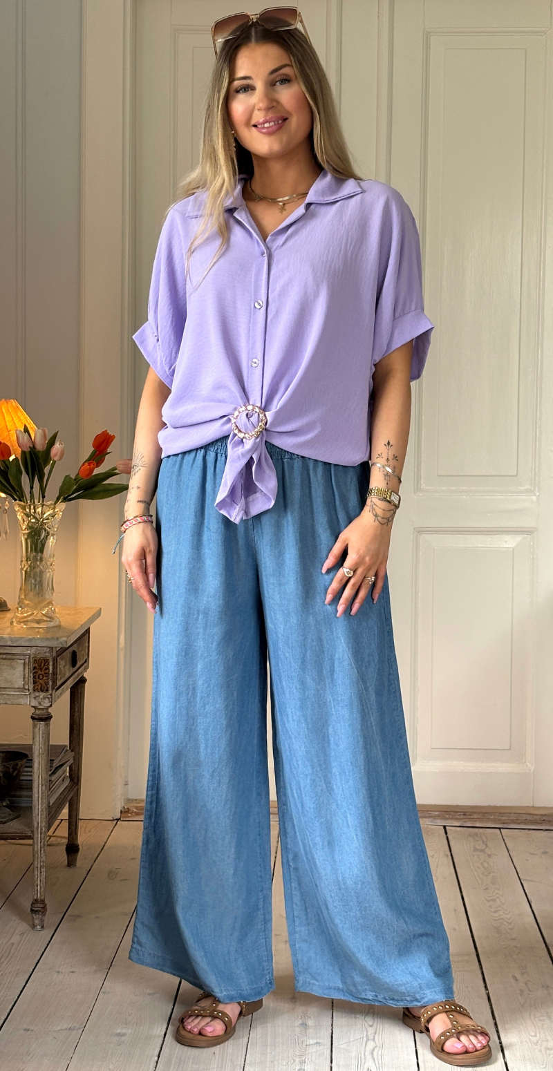 Hannah bukser med vidde og smock kant medium jeans LikeLondon