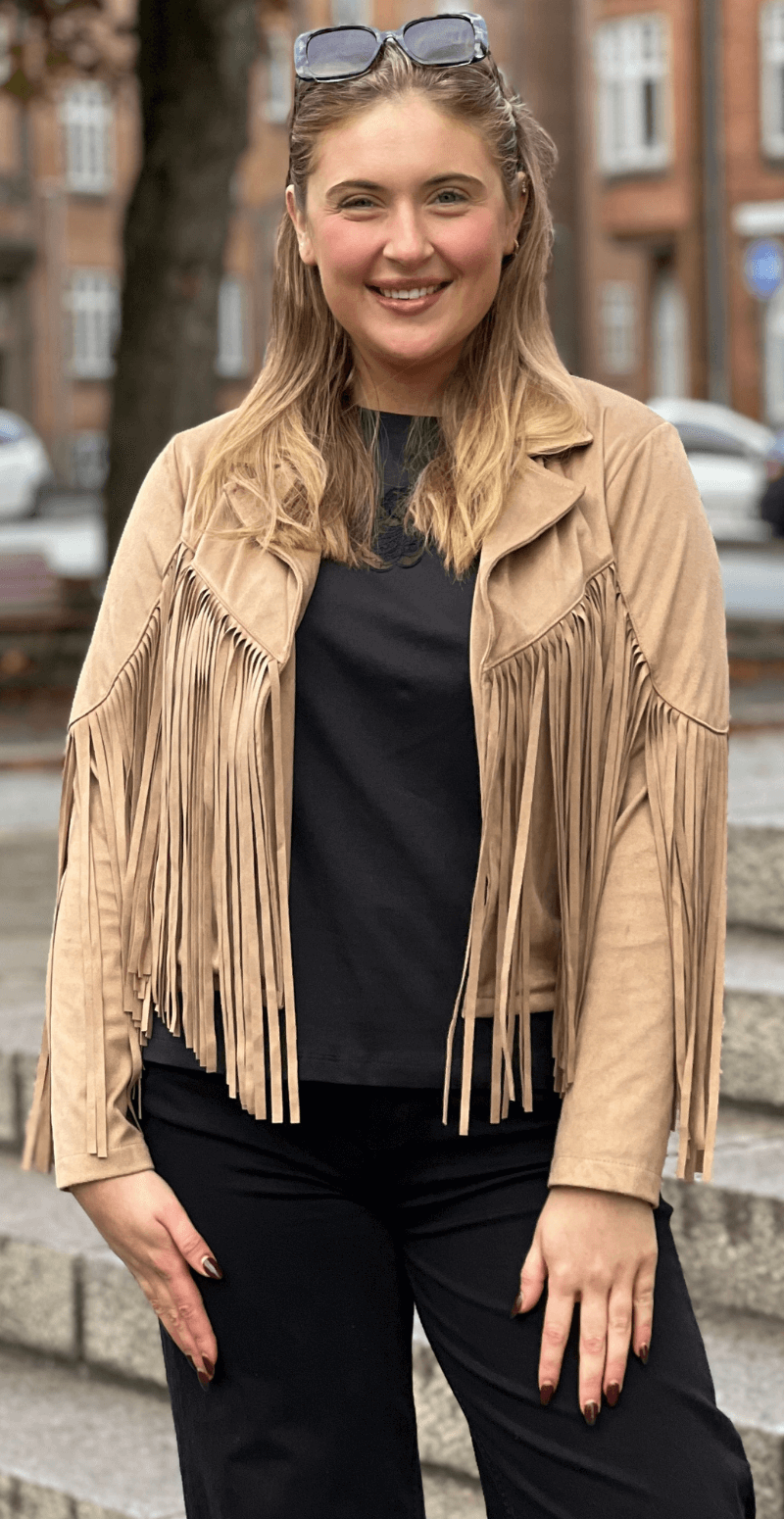 Billie ruskindsjakke med frynser fango LikeLondon