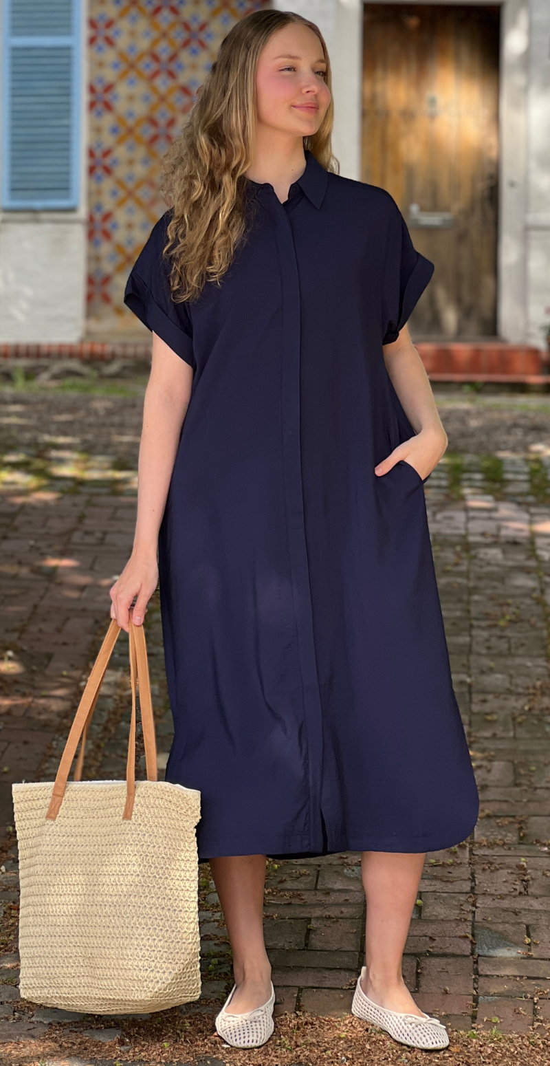 Nanina gennemknappet kjole med slids navy blazer Freequent