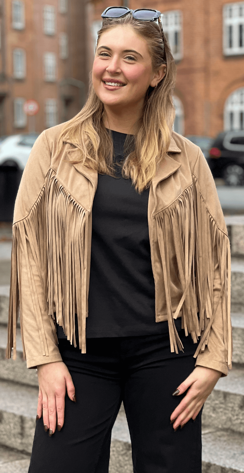 Billie ruskindsjakke med frynser fango LikeLondon