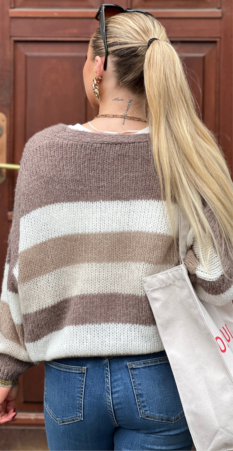 Evelina cardigan med guldknapper brun LikeLondon