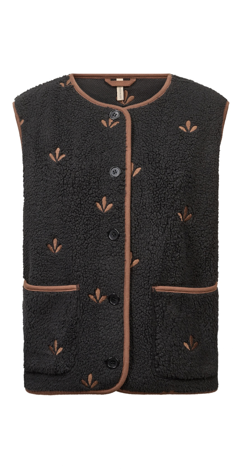 Zita teddy vest med blade sort LikeLondon