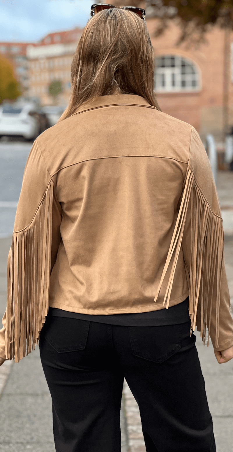 Billie ruskindsjakke med frynser fango LikeLondon