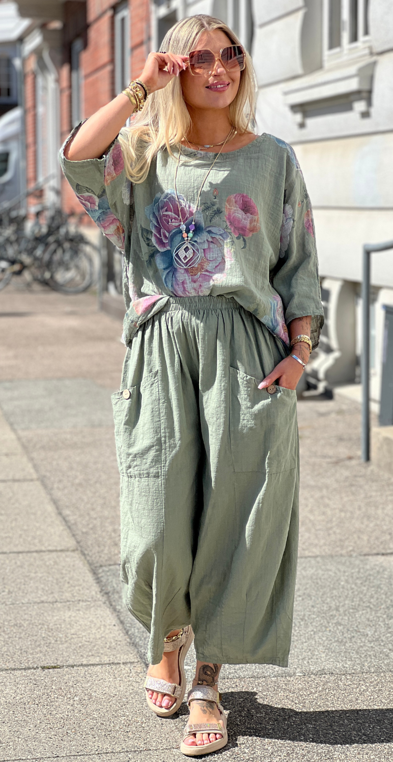 Gwen ensfarvet bukser med lommer khaki LikeLondon