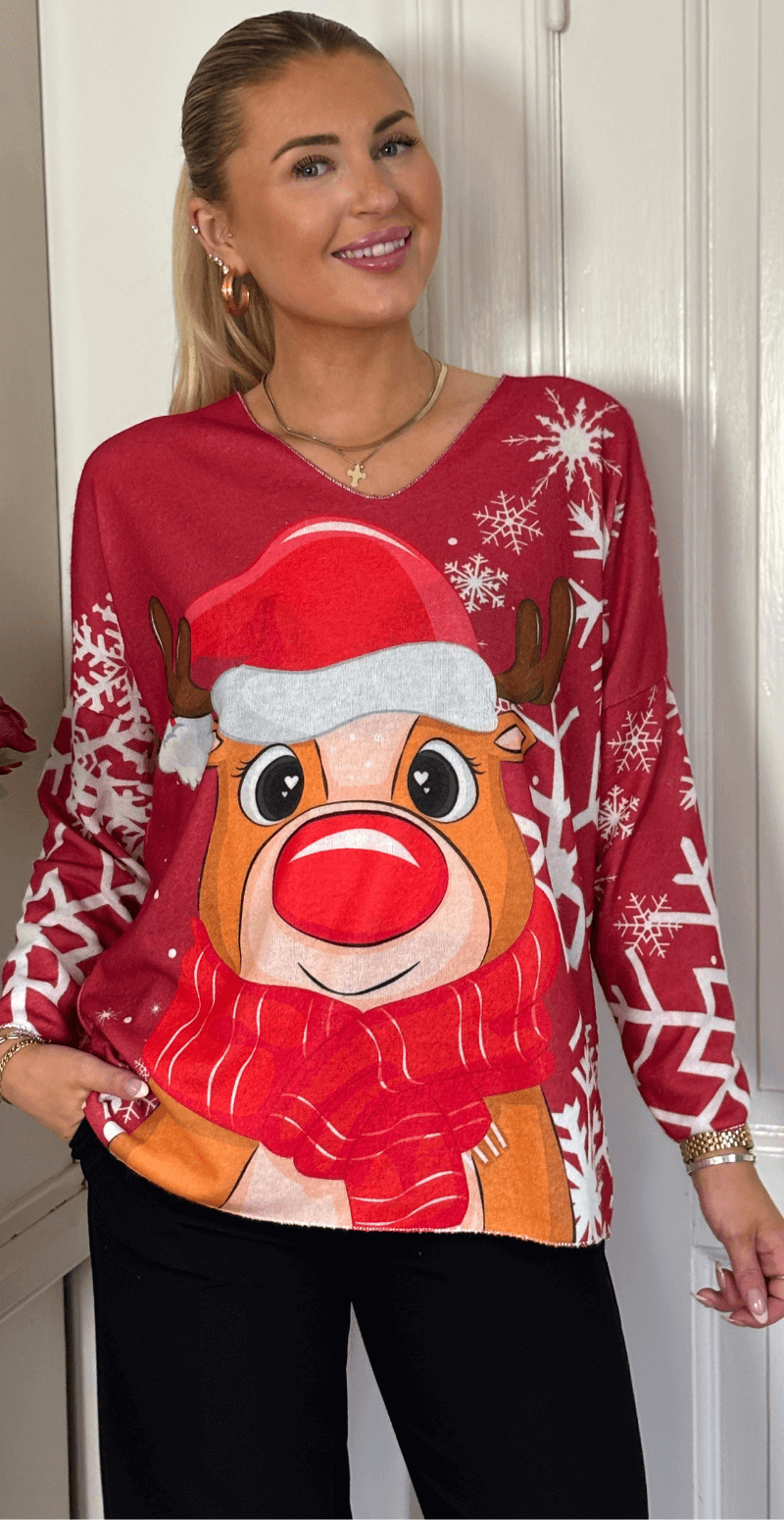 Neel julebluse med rudolf rød LikeLondon