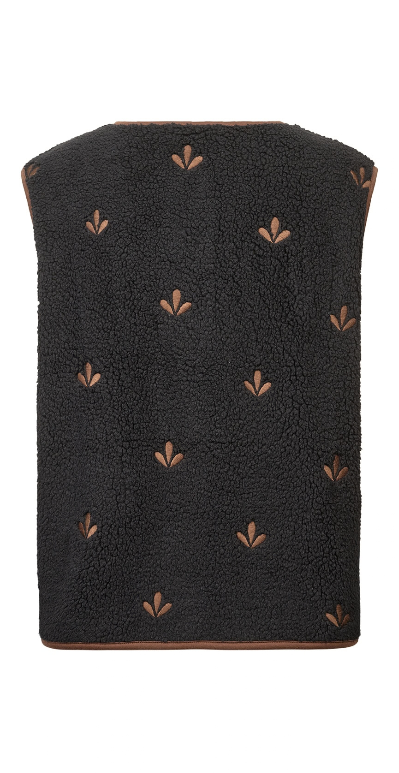 Zita teddy vest med blade sort LikeLondon