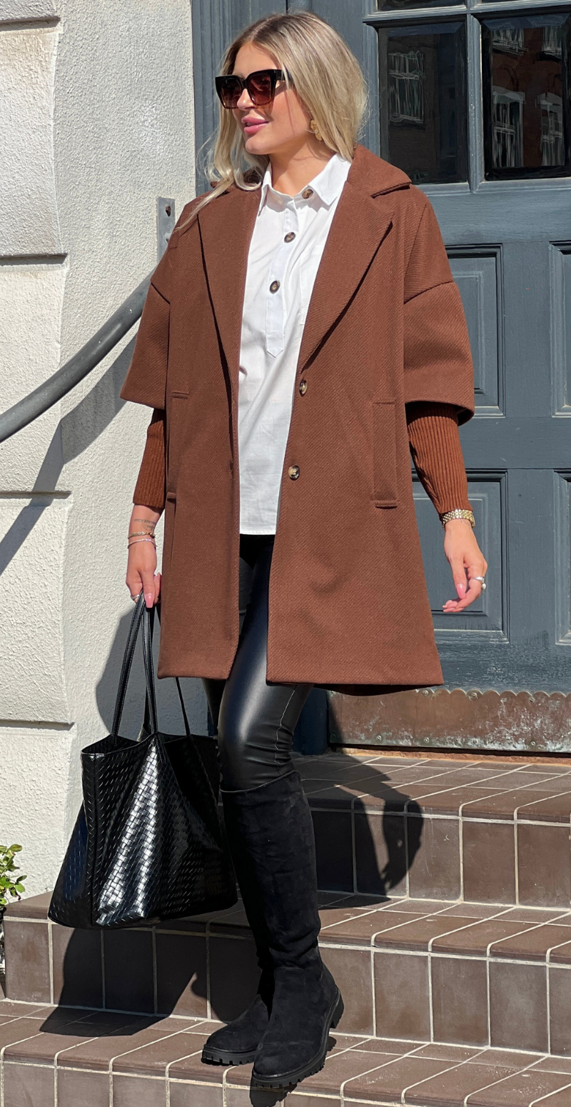 Nanna jakke med ribærmer brun Likelondon