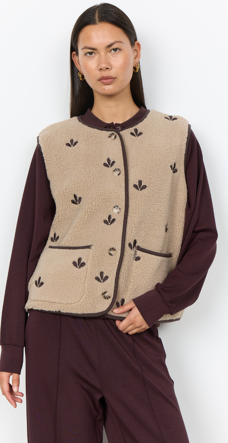 Zita teddy vest med blade sand LikeLondon