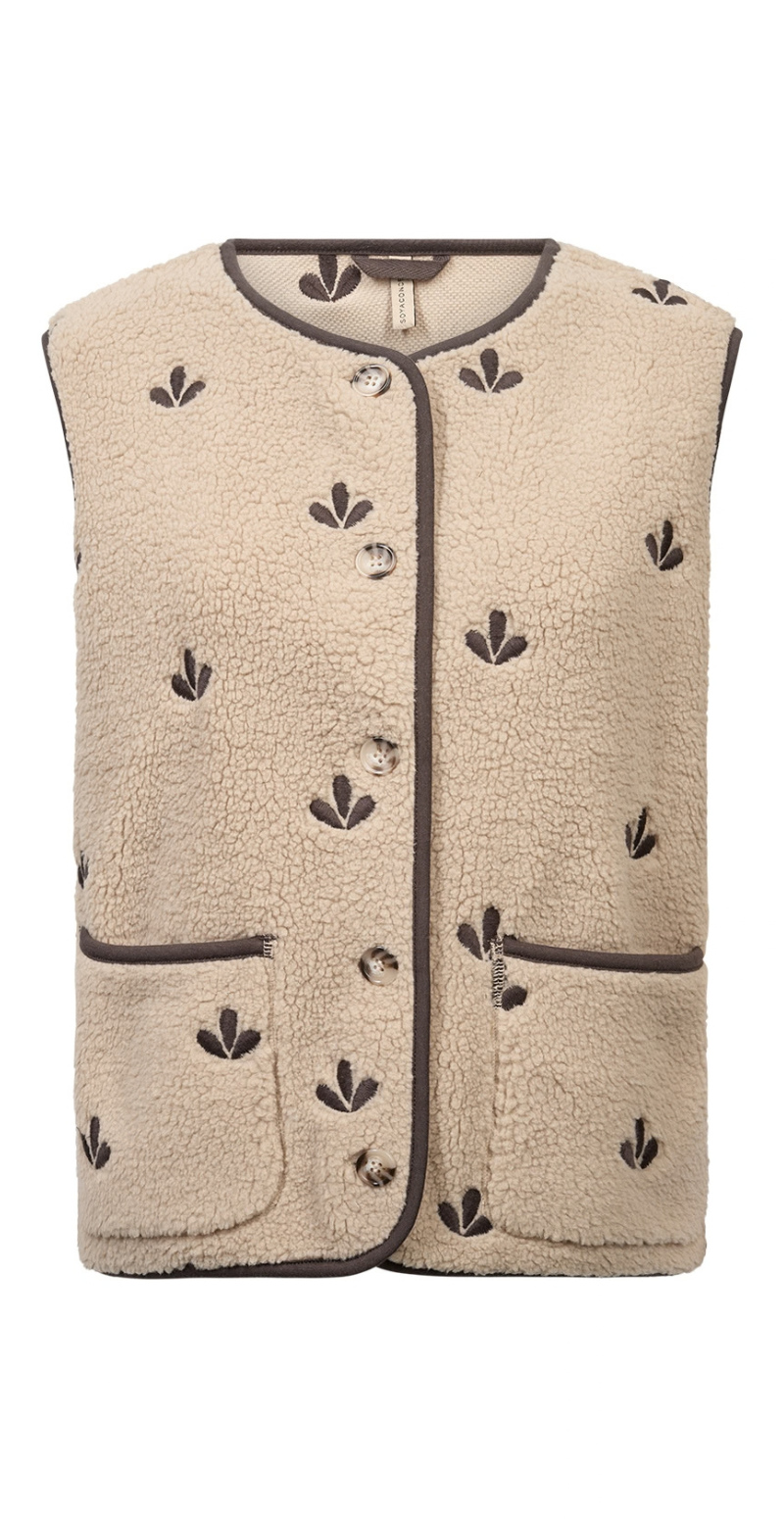 Zita teddy vest med blade sand LikeLondon
