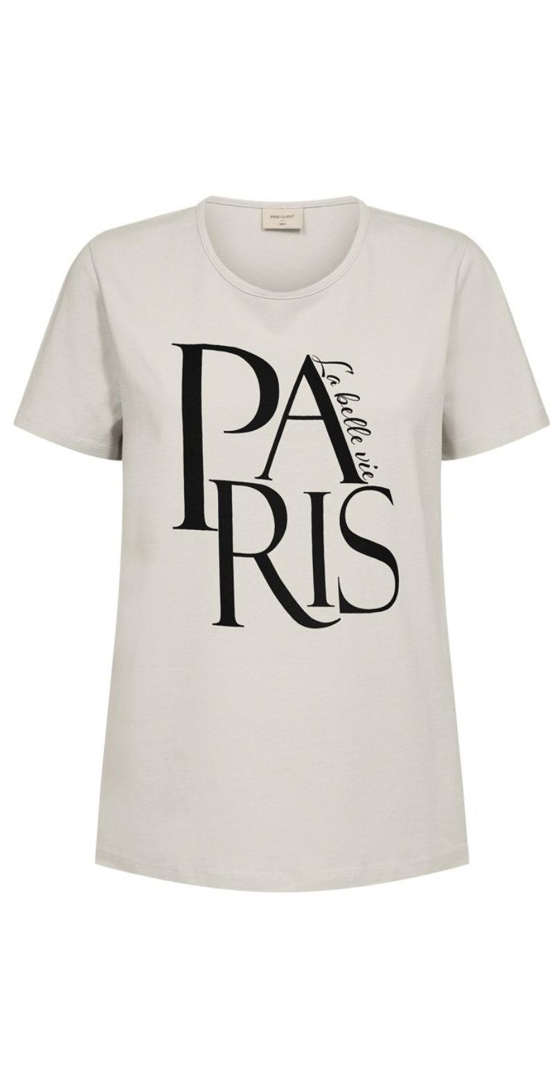 Fenjal t-shirt "Paris" moonbeam w. black Freequent
