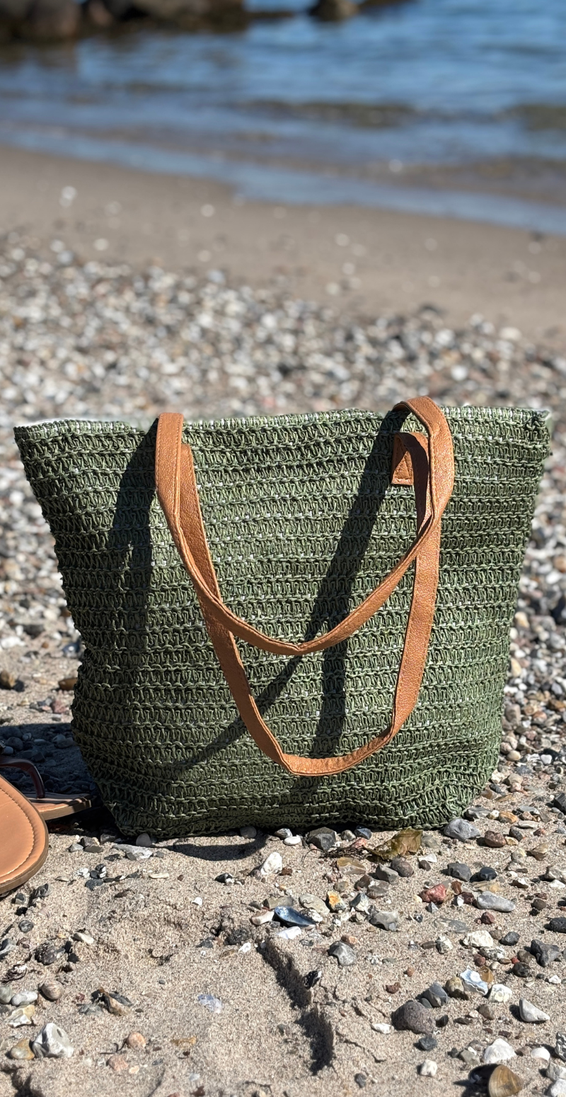 Flettaske med lynlås khaki LikeLondon