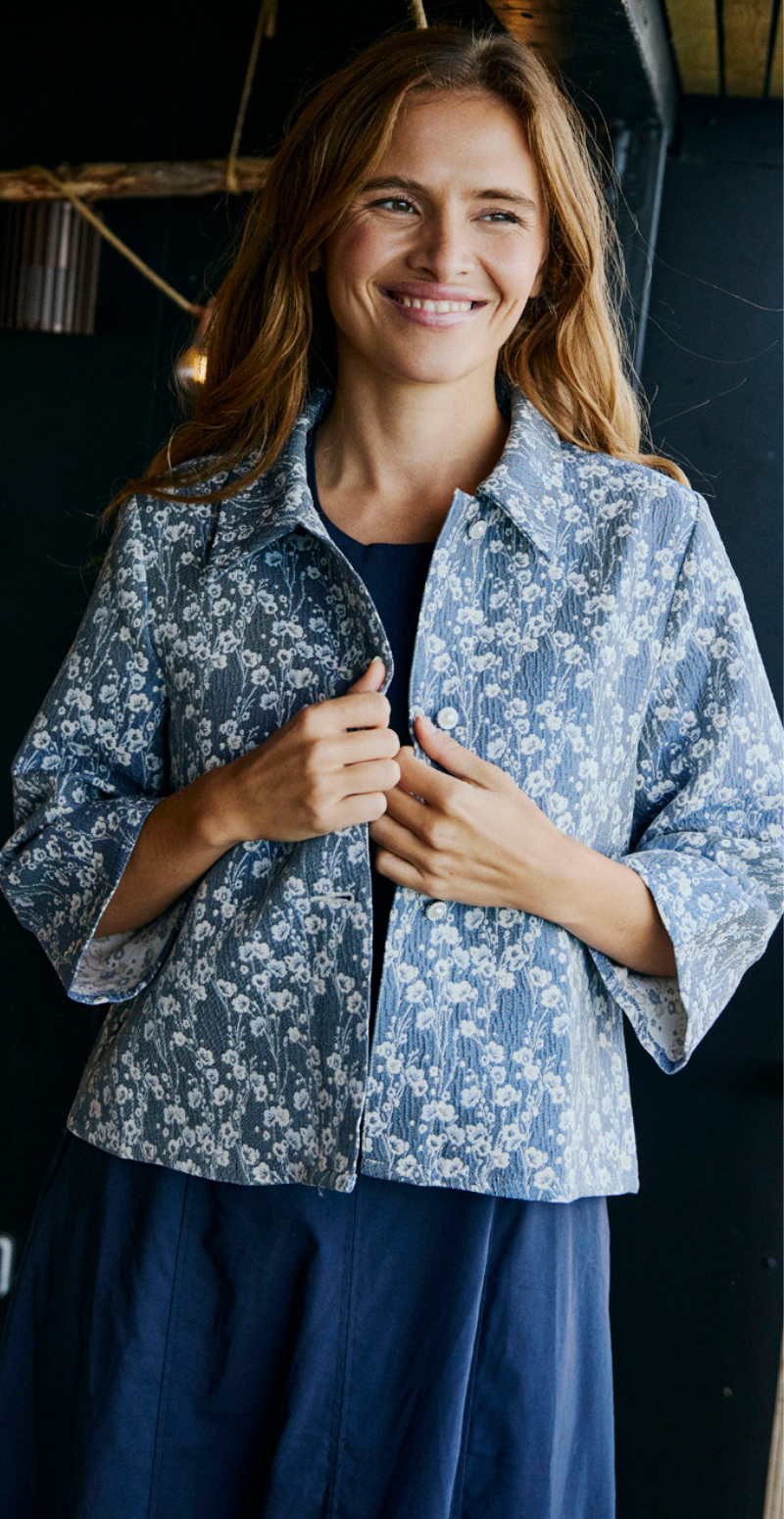 Fally let jakke med blomster vintage indigo w. star off-white Freequent