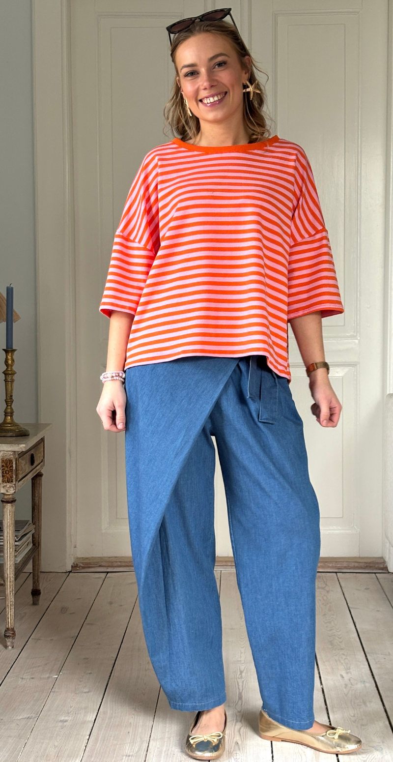 Zenia t-shirt med striber pink/orange LikeLondon
