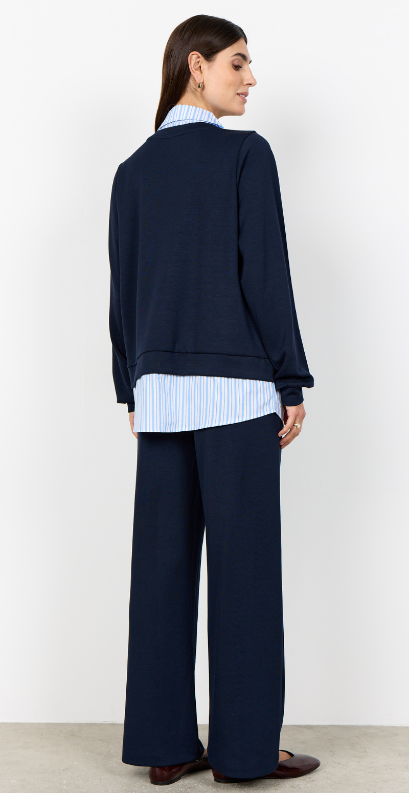 Julia Banu bluse med stribet skjortekant navy LikeLondon